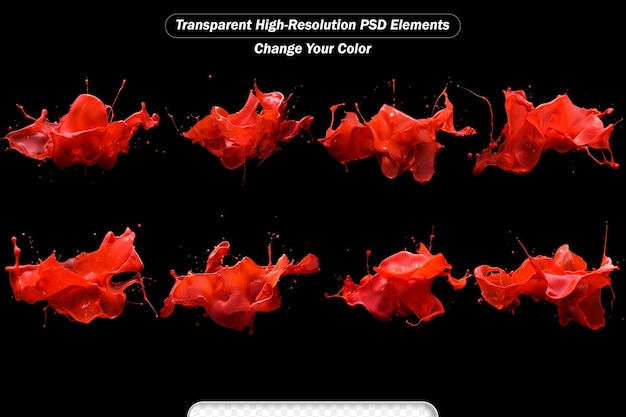 PSD abstract blotch red splash drops on a black transparent backgrounds