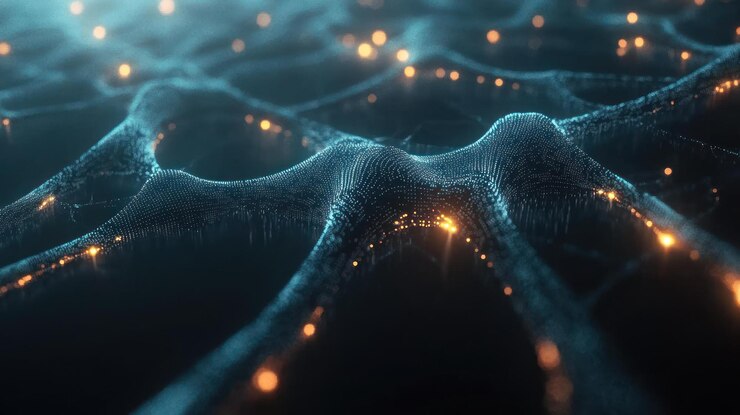 PSD abstract blue and gold network with glowing lights