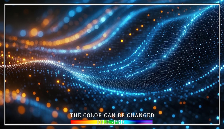 PSD abstract blue and orange particle wave background