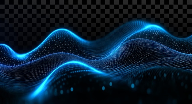 Abstract blue sound wave background with glowing lines on transparent background