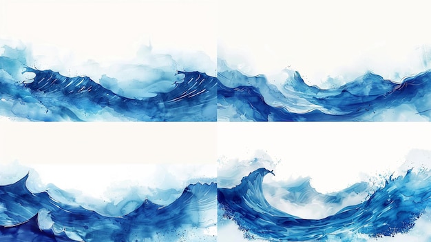 抽象的藍色水彩波浪背景水