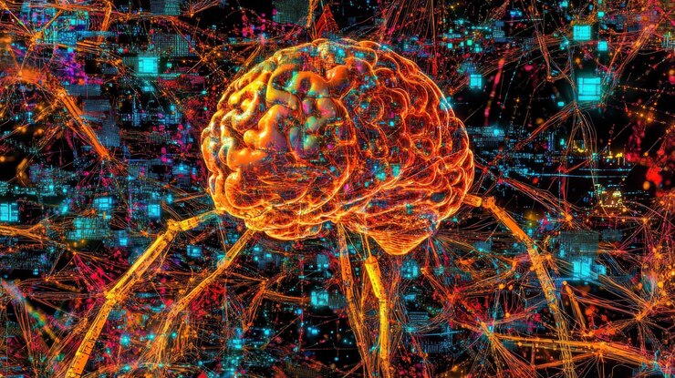 PSD abstract brain with digital connections