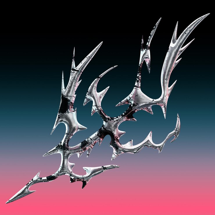 PSD abstract chrome sculpture with jagged spikes