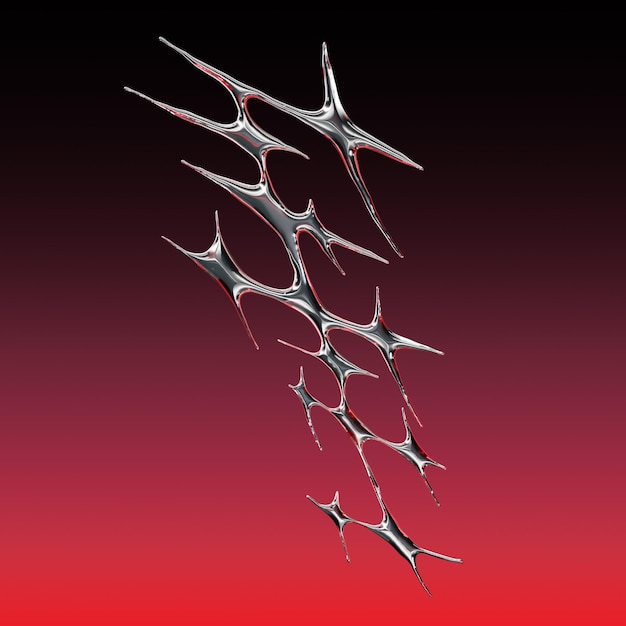 Abstract chrome structure with sharp spikes against a gradient background
