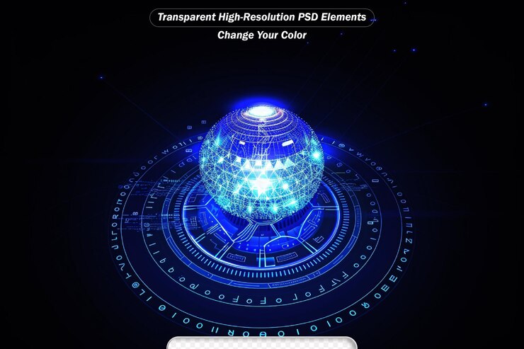 PSD abstract circle digital circuit concept light circle network blue