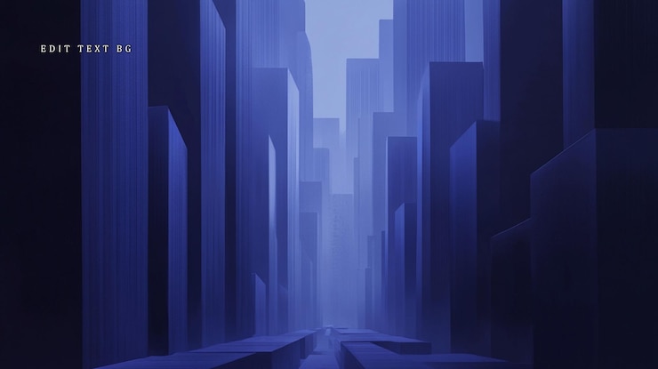 PSD abstract city at dusk dark blue hazy geometric buildings perspective