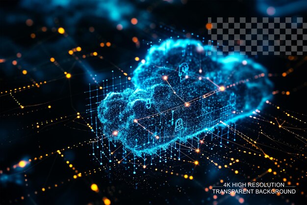 PSD struttura astratta del cloud computing il concetto di trasferimento dei dati su sfondo trasparente