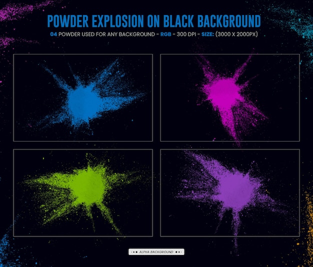 PSD 추상적인 색 먼지와 입자가 있는 색 분말 페인트 먼지의 폭발