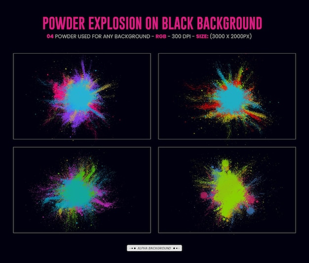 PSD 추상적인 색 먼지와 색 분말의 폭발, 입자가 있는 페인트 먼지