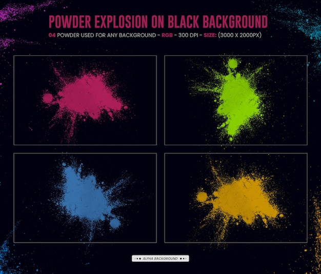 abstract colored dust and explosions of color powder paint dust with particles