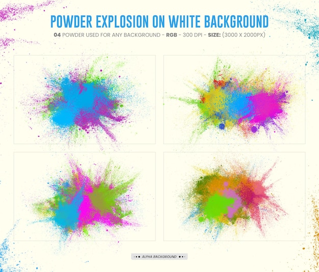 PSD polvere colorata astratta ed esplosioni di polvere di vernice in polvere colorata con particelle