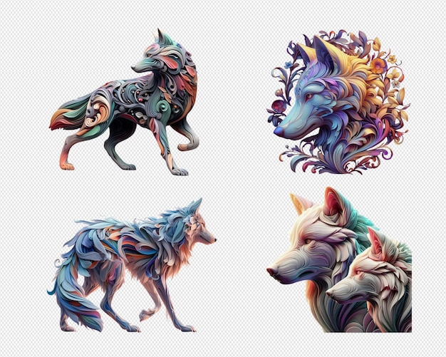 PSD abstract colored wolves