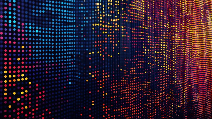 PSD abstract colorful digital dots pattern on a dark background