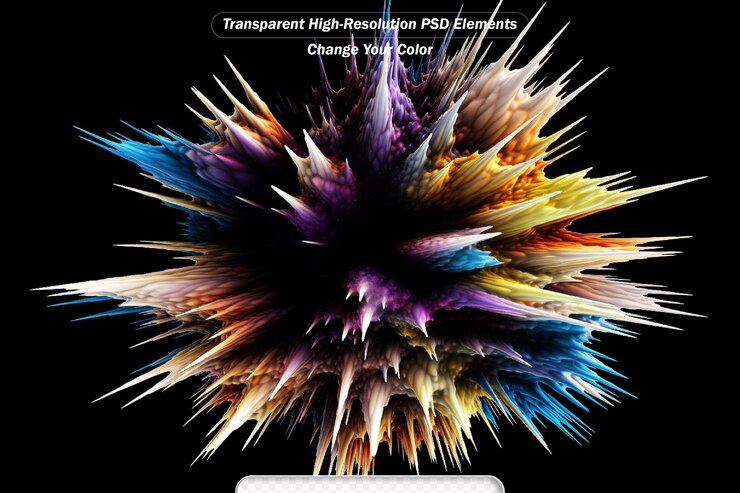 PSD abstract colorful explosion isolated on black background