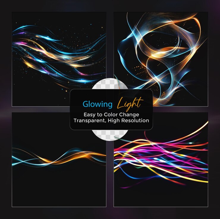 PSD abstract colorful glowing light effect set on transparent background
