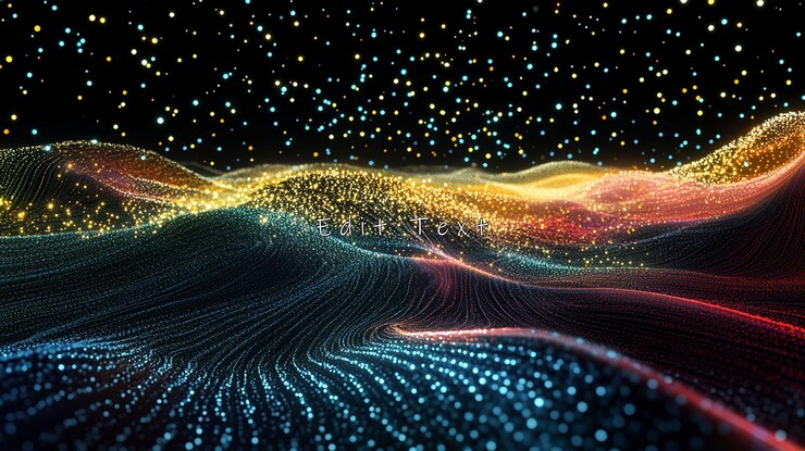 PSD abstract colorful glowing particle wave landscape