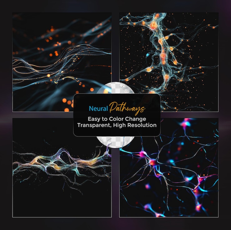 PSD abstract colorful neural pathways on transparent background