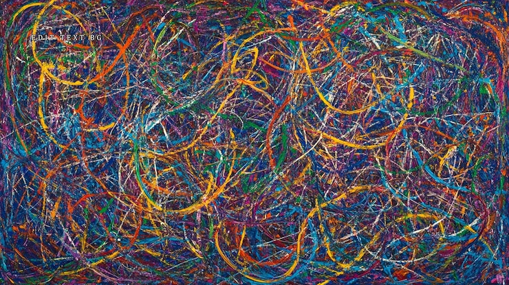 PSD abstract colorful painting with vibrant dynamic lines and swirls on dark blue background