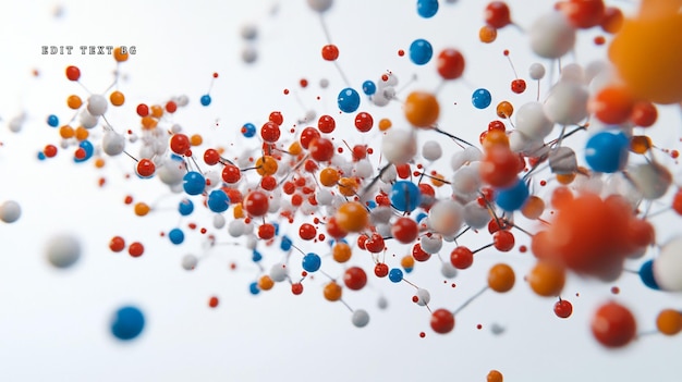 Abstract colorful spheres connected by thin lines floating in white space