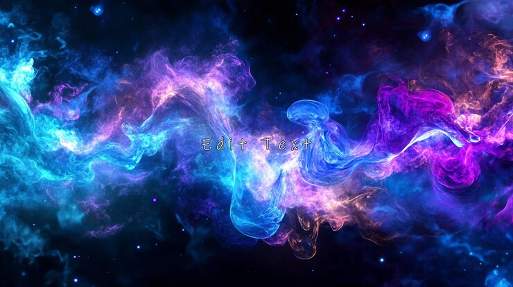 PSD 抽象的な宇宙の星雲は 活気のある青いピンクの紫色の煙を回転させています