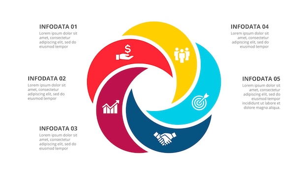 PSD abstract cyclusdiagram verdeeld in 5 segmenten concept van vijf opties infographic