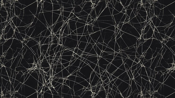 PSD abstract dark background with chaotic white lines resembling a spiderweb or neural network
