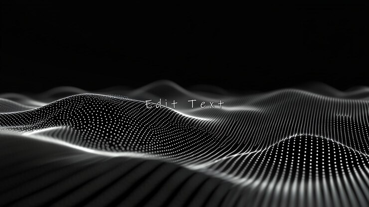PSD abstract dark background with glowing particles forming wavy lines and surfaces