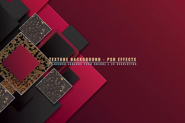 PSD abstract dark pink composition with a textural golden arrow and frame on transparent background