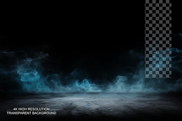 PSD abstract dark room with concrete floor and smoke and fog on transparent background