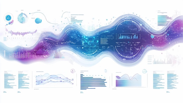 Abstract data visualization flowing wave of charts graphs and digital information