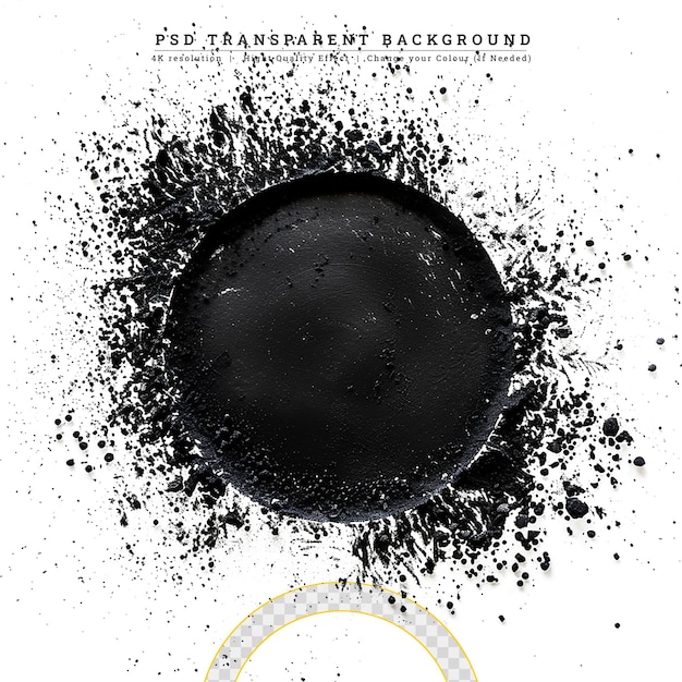 PSD abstract design of dark powder particles explosion isolated over white background