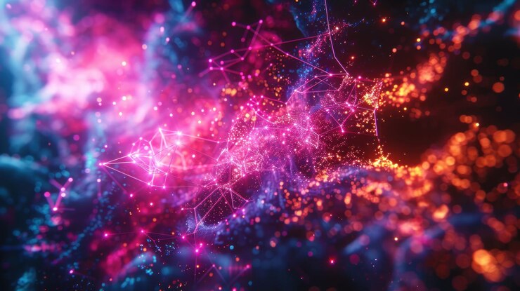 PSD abstract digital art of a glowing nebula with pink orange and blue colors