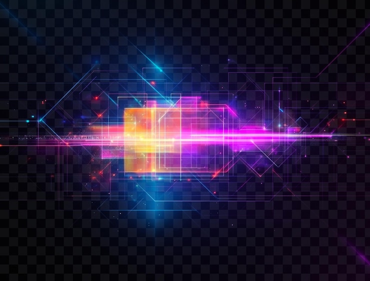 PSD abstract digital background with glowing light and patterns on transparent background