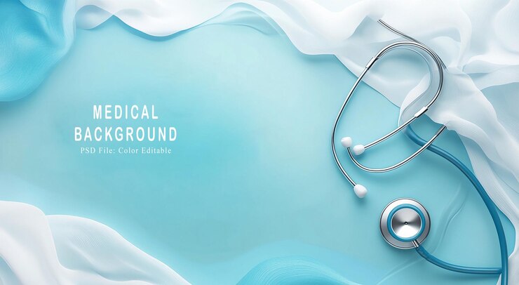 Abstract digital background with stethoscope and medical elements in the style of blue color scheme