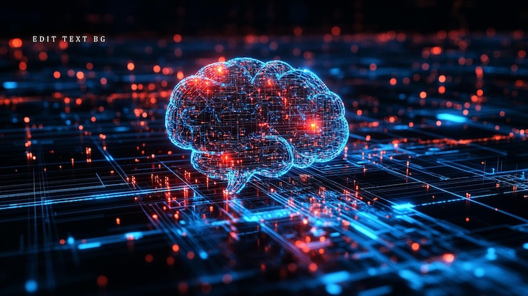 PSD abstract digital brain on circuit board