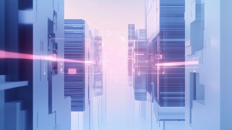 PSD abstract digital corridor with glowing lines and geometric shapes