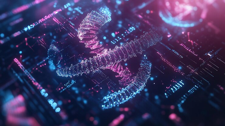 PSD abstract digital data streams forming a swirling threedimensional pattern on a dark tech background