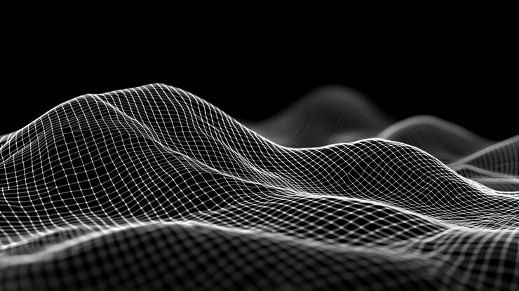 PSD abstract digital landscape with white grid lines on black background