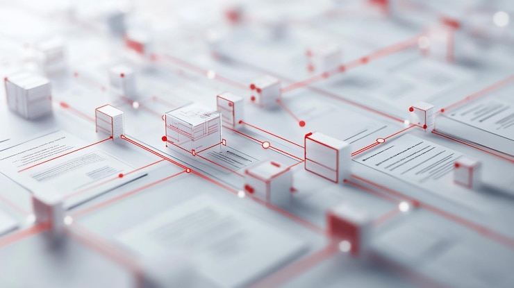 PSD abstract digital network connecting data cubes and documents