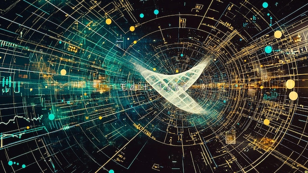 Abstract digital vortex with glowing lines and data