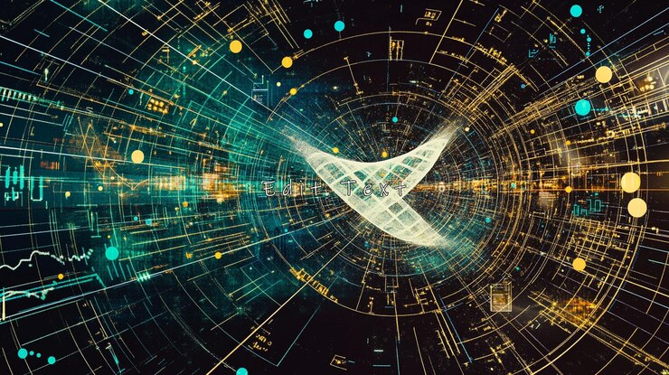 PSD abstract digital vortex with glowing lines and data