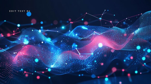 Abstract digital wave with glowing particles and connection lines