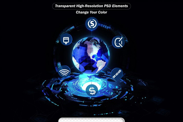 PSD abstract digital world hologram defi decentralized finance blockchain