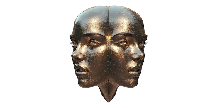 PSD abstract dual female faces sculpture isolated on transparent background