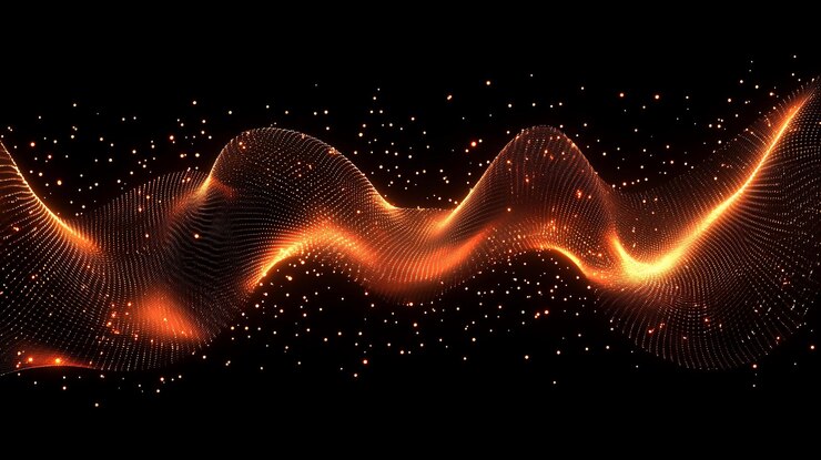 PSD abstract dynamic orange wave pattern with glowing particles on black background