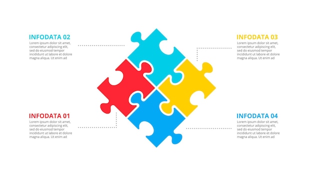 PSD abstract element divided into 4 colorful jigsaw puzzle pieces infographic design template