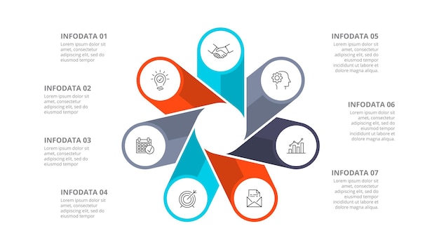 PSD abstract element is divided into 7 parts infographic visualization for presentation