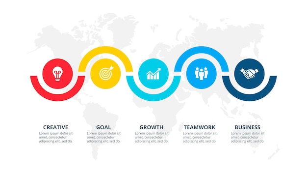 Elementi astratti del diagramma con 5 passaggi, opzioni o processi. concept creativo per infografica.