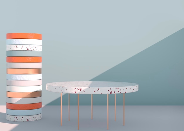 Abstract empty podium with shadow. Mock up stand for product presentation. 3D Render. Minimal concept. Display product.