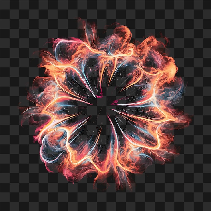 PSD abstract energy vortex swirling portal fire and ice glowing lines transparent png